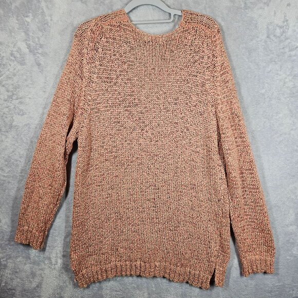 Maurices Sweater Tunic Womens XL  Pink Tan Ribbon loose knit Layer Hippie boho - Picture 6 of 9